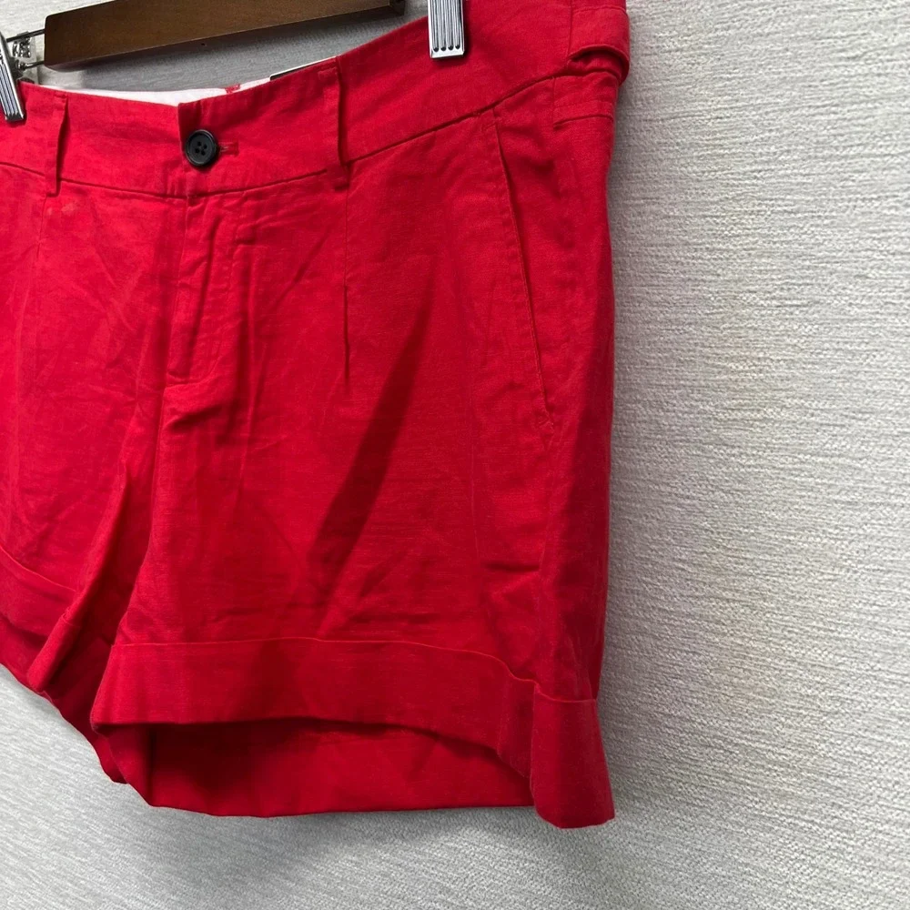 Banana Republic Martin Fit Shorts Womens 10 Red Linen Cotton Cuffed‎ Casual New